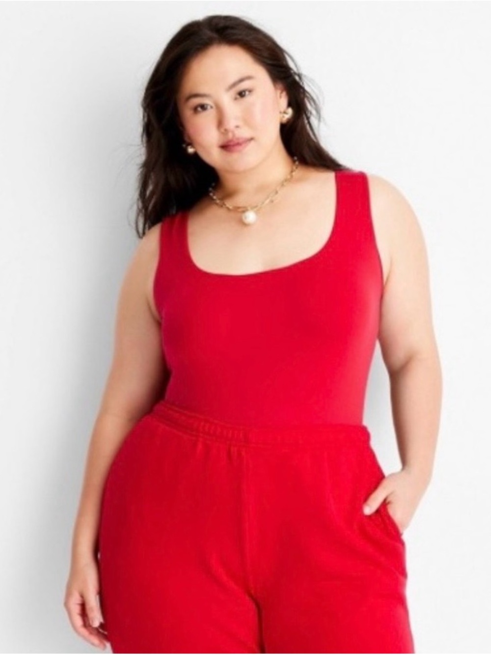 A New Day Women's Seamless Tank Bodysuit Red Size 4X Nee